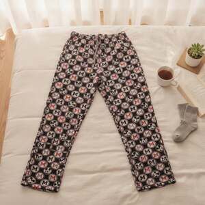 Disney Mickey Mouse Fleece Sports Logo Style Pajama Pants Black Red Womens Small